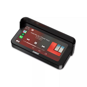 Schermo Aoocci C6 Pro con parasole antiriflesso e interfaccia musica CarPlay attiva