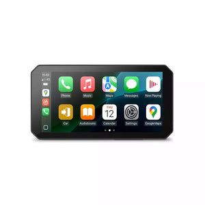 Vista frontale schermo Aoocci C9 Pro: menu principale Apple CarPlay con Maps, Music e Telefono