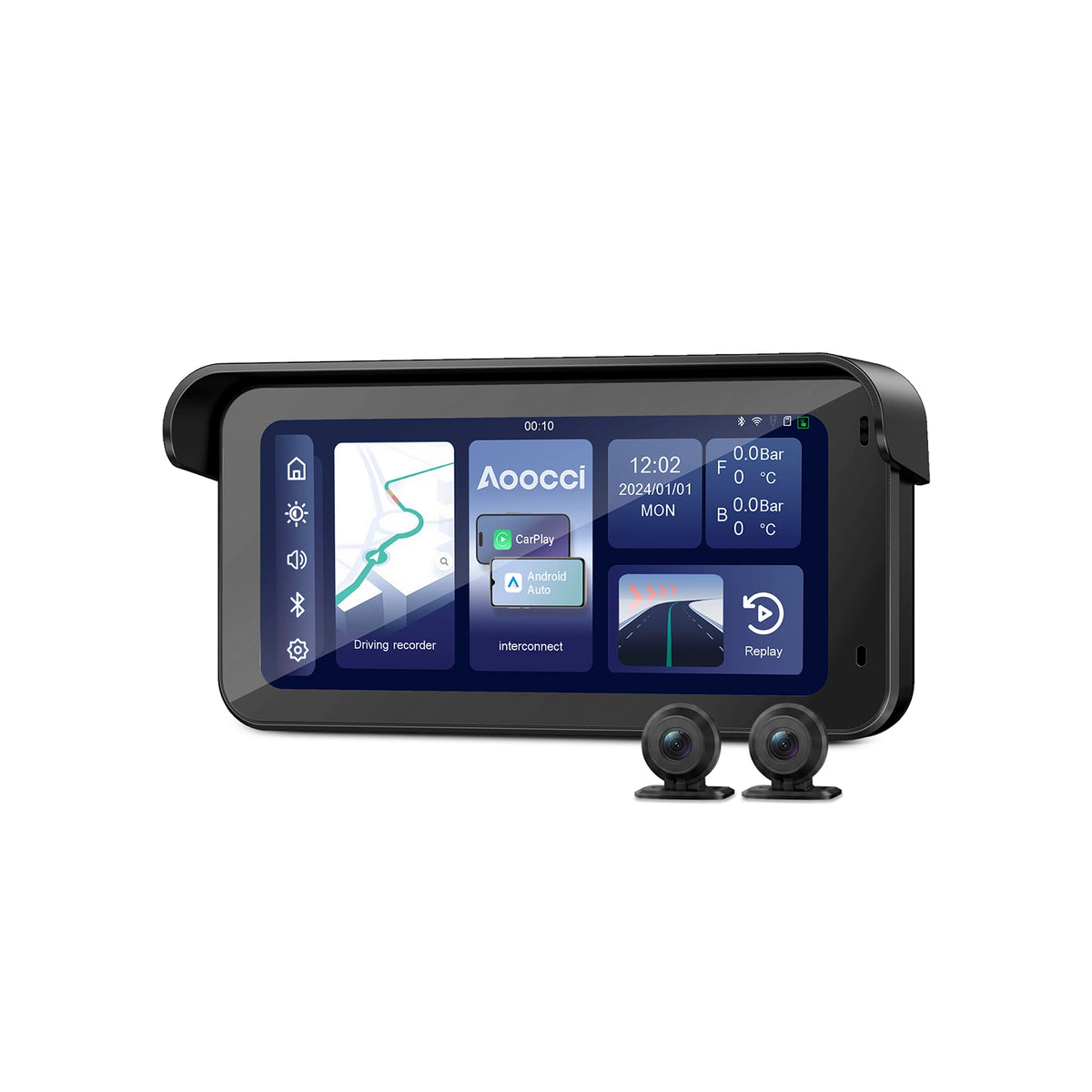 C6 Pro – Smart Screen Moto 6" con Doppia Dash Cam, CarPlay Wireless & TPMS (Kit Antifurto & GPS)