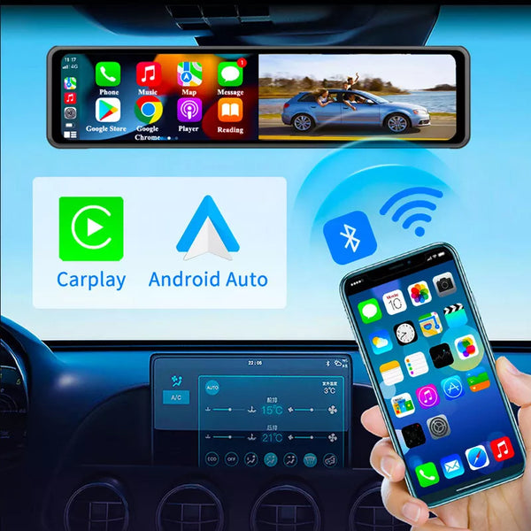 H33 Specchietto Retrovisore Dashcam CarPlay Wireless Android Auto - Doppia Camera 1080P GPS