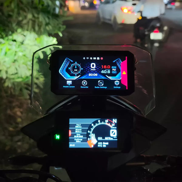 BX - Dash Cam Moto 3‑in‑1 con Radar Angolo Cieco (BSD) + CarPlay Wireless, Doppia 1080P Fronte/Retro