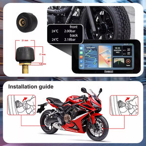 Guida installazione sensori TPMS su ruota moto e interfaccia monitoraggio pressione in tempo reale su Aoocci C6 Pro