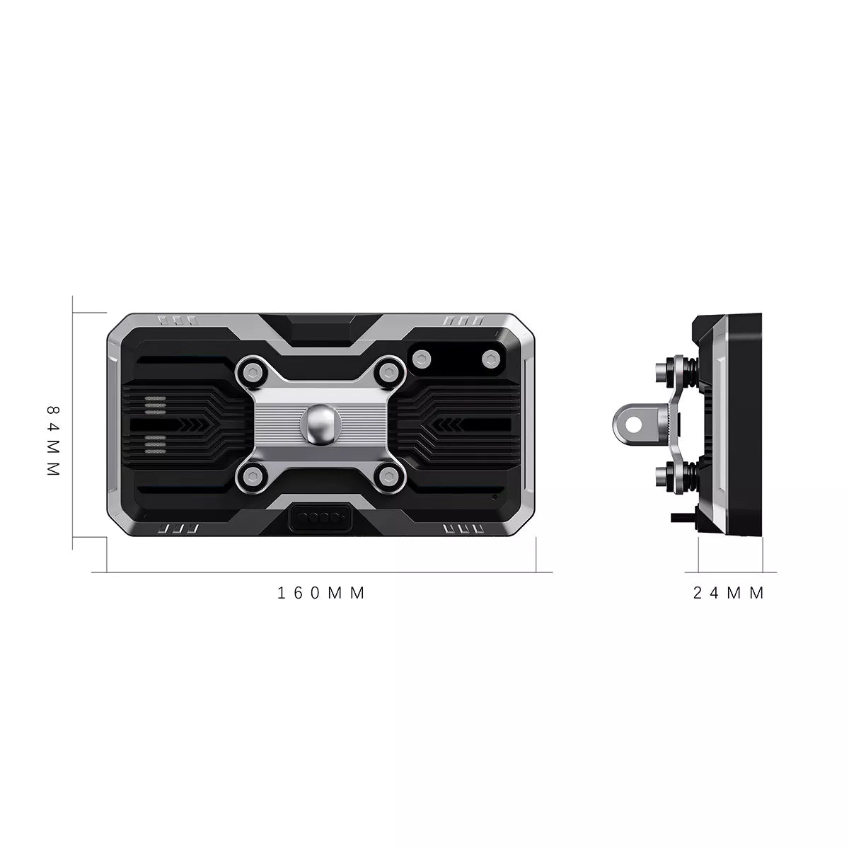 Schema tecnico con dimensioni dello schermo Aoocci C9 Pro: larghezza 160mm e altezza 84mm