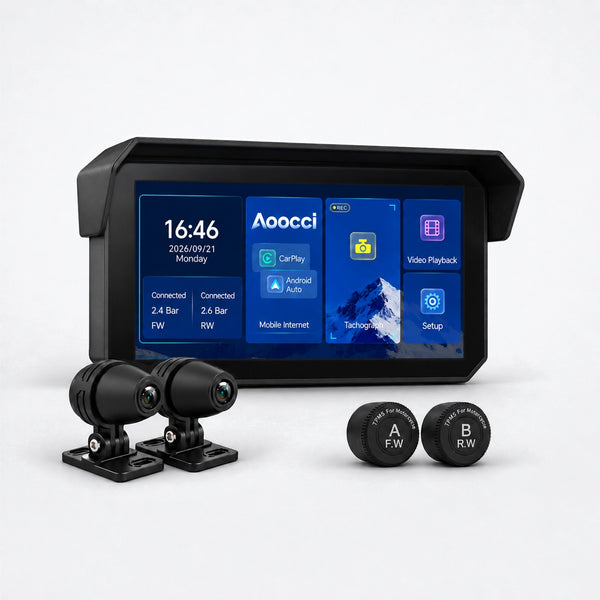 C9 Pro/Max – Dash Cam Moto 1080P Fronte/Retro con CarPlay Wireless, Split‑Screen e IP67 (TPMS su Max)