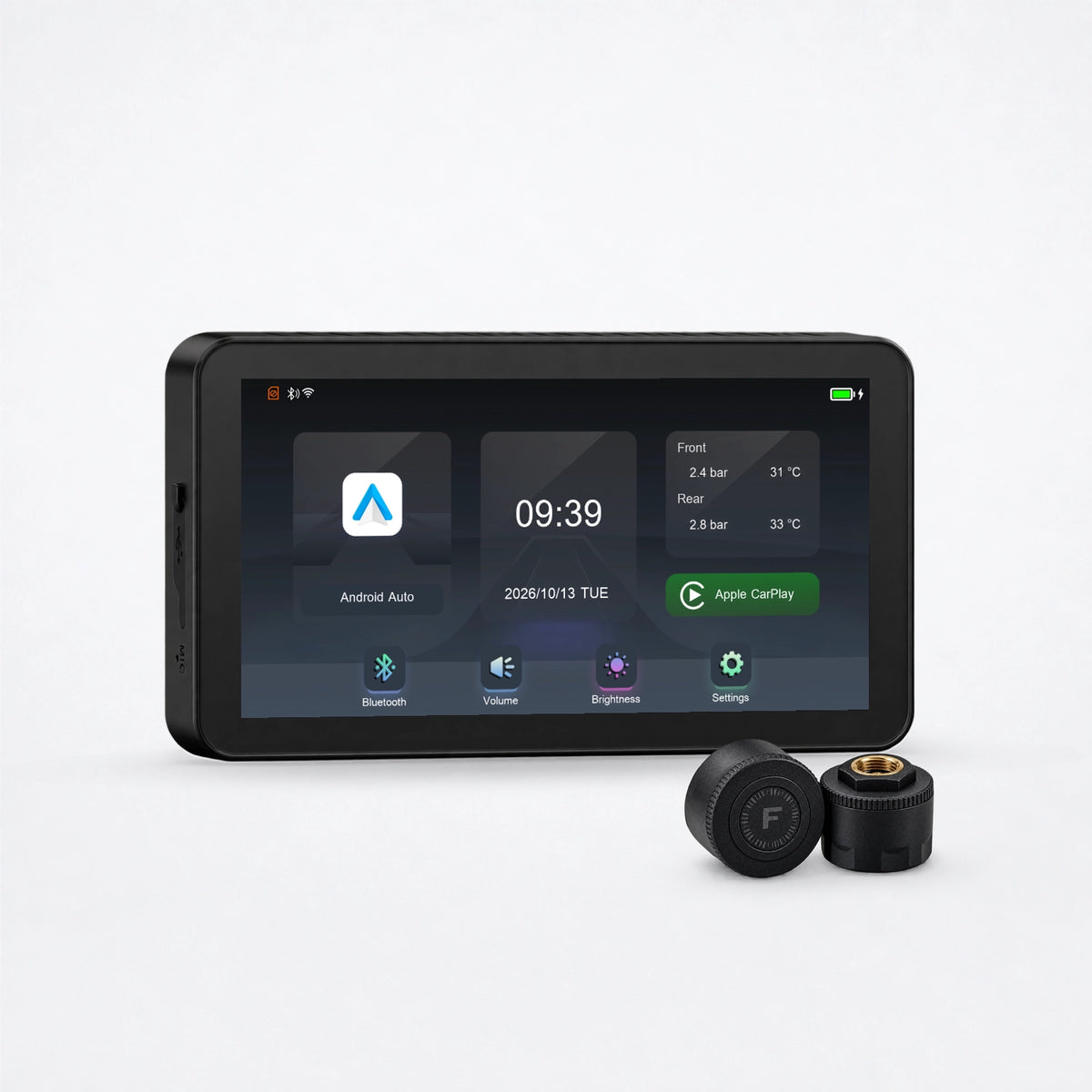 Display CarPlay per moto con schermata Android Auto e due sensori TPMS