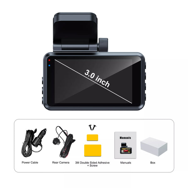 P301 Dash Cam 4K 3" con Doppio Registratore Anteriore/Posteriore, WiFi e GPS Integrati